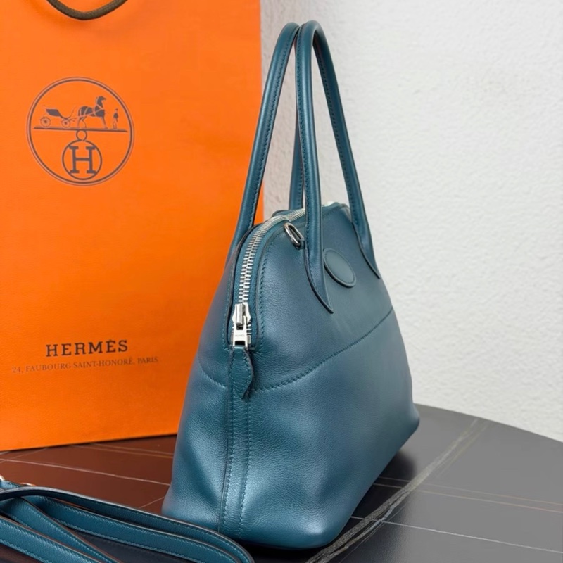 99新 Hermes愛馬仕 Bolide27 保齡球包 牛仔藍 X刻-1