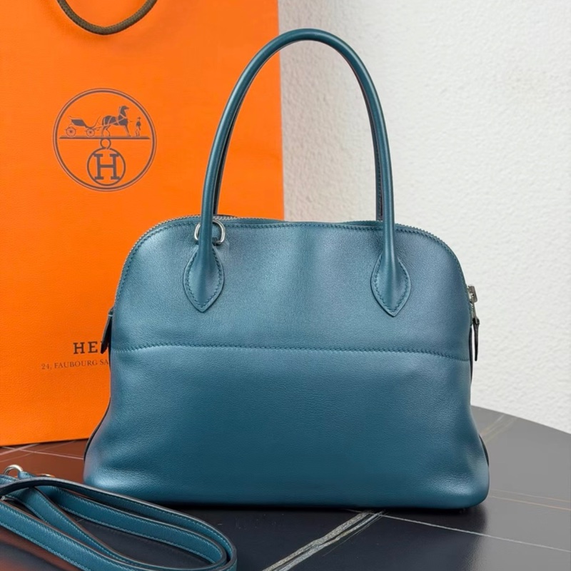 99新 Hermes愛馬仕 Bolide27 保齡球包 牛仔藍 X刻-3