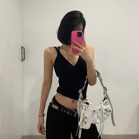 【辣妹必備😍經典Y2K】Balenciaga巴黎世家白色Le Cagole Xs細紋羊皮革 餃子包｜機車包｜半月包｜月牙包｜單肩包｜斜挎包