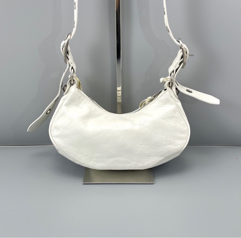 【辣妹必備😍經典Y2K】Balenciaga巴黎世家白色Le Cagole Xs細紋羊皮革 餃子包|機車包|半月包|月牙包|單肩包|斜挎包-2