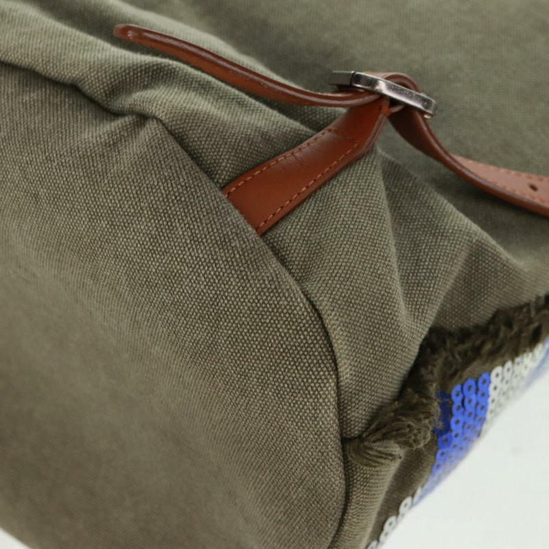 【日本直送】香奈兒 Cruise Line 雙肩包 帆布亮片 卡其色 銀色 CC 標誌 BA9220AM-17