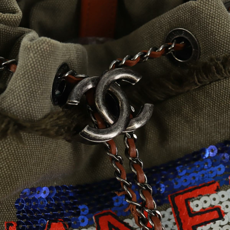 【日本直送】香奈兒 Cruise Line 雙肩包 帆布亮片 卡其色 銀色 CC 標誌 BA9220AM-20