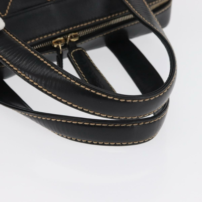 【日本直送】香奈兒 (CHANEL) 野性縫線手提包,黑色皮革,金色雙C標誌,正品 BA9589-6