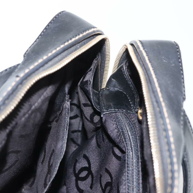 【日本直送】香奈兒 (CHANEL) 野性縫線手提包,黑色皮革,金色雙C標誌,正品 BA9589-22