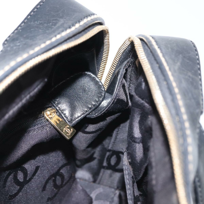 【日本直送】香奈兒 (CHANEL) 野性縫線手提包,黑色皮革,金色雙C標誌,正品 BA9589-23