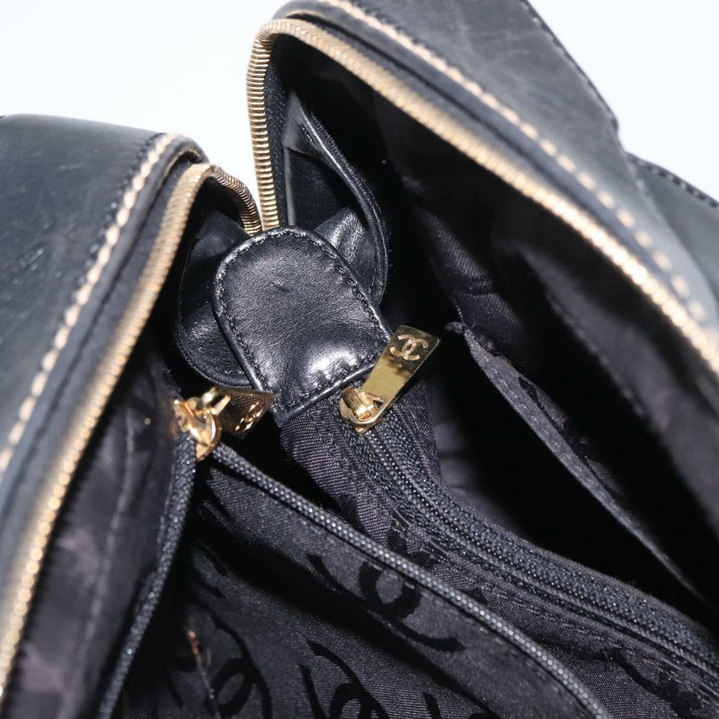 【日本直送】香奈兒 (CHANEL) 野性縫線手提包,黑色皮革,金色雙C標誌,正品 BA9589-26