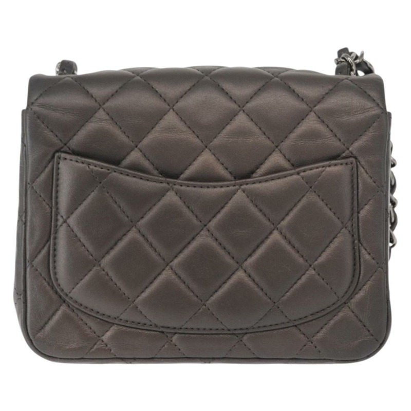【日本直送】香奈兒 (CHANEL) 鏈條迷你絎縫 16 肩背包 羊皮 灰色 銀色 CC Auth163230V-1