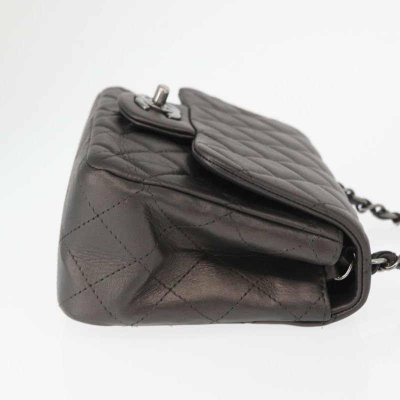 【日本直送】香奈兒 (CHANEL) 鏈條迷你絎縫 16 肩背包 羊皮 灰色 銀色 CC Auth163230V-2