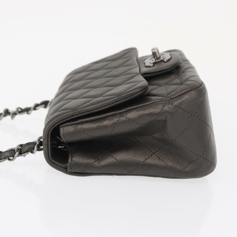 【日本直送】香奈兒 (CHANEL) 鏈條迷你絎縫 16 肩背包 羊皮 灰色 銀色 CC Auth163230V-3