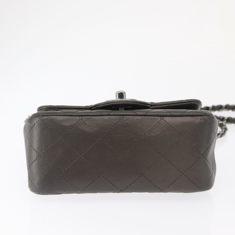 【日本直送】香奈兒 (CHANEL) 鏈條迷你絎縫 16 肩背包 羊皮 灰色 銀色 CC Auth163230V-4