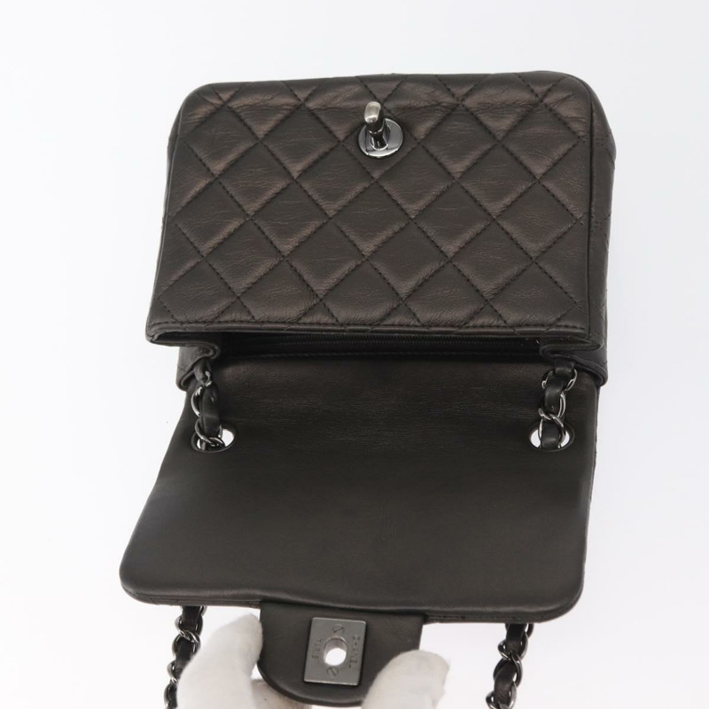 【日本直送】香奈兒 (CHANEL) 鏈條迷你絎縫 16 肩背包 羊皮 灰色 銀色 CC Auth163230V-8