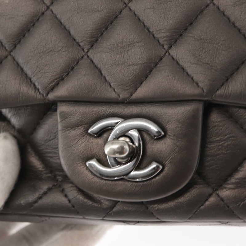 【日本直送】香奈兒 (CHANEL) 鏈條迷你絎縫 16 肩背包 羊皮 灰色 銀色 CC Auth163230V-17