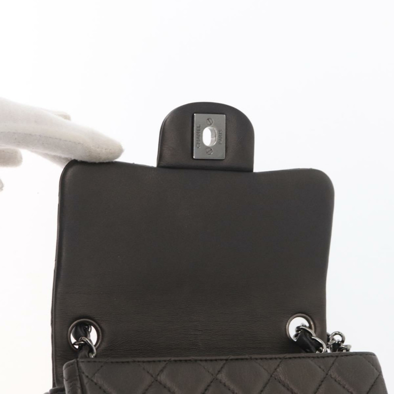 【日本直送】香奈兒 (CHANEL) 鏈條迷你絎縫 16 肩背包 羊皮 灰色 銀色 CC Auth163230V-19