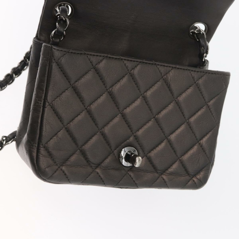 【日本直送】香奈兒 (CHANEL) 鏈條迷你絎縫 16 肩背包 羊皮 灰色 銀色 CC Auth163230V-20