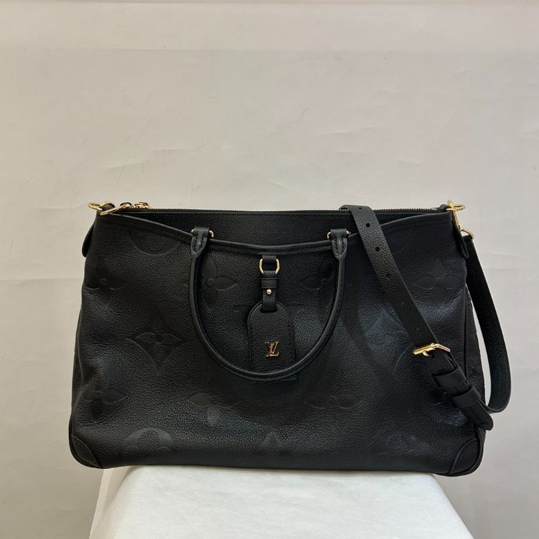 LV-Louis Vuitton黑色牛皮壓紋Trianon MM兩用手提包-0