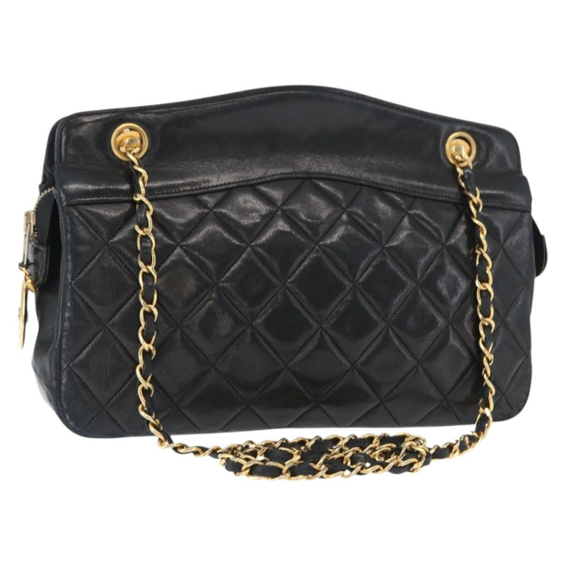 【日本直送】香奈兒 (CHANEL) 絎縫鏈條肩背包,羊皮材質,黑色,金色雙C標誌,正品編號 159917-0