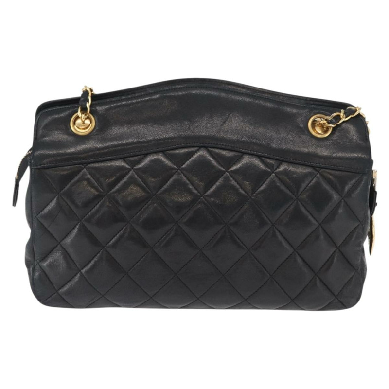 【日本直送】香奈兒 (CHANEL) 絎縫鏈條肩背包,羊皮材質,黑色,金色雙C標誌,正品編號 159917-1