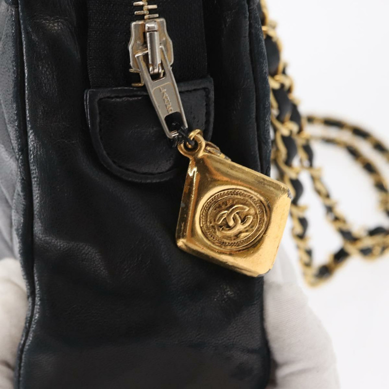 【日本直送】香奈兒 (CHANEL) 絎縫鏈條肩背包,羊皮材質,黑色,金色雙C標誌,正品編號 159917-8