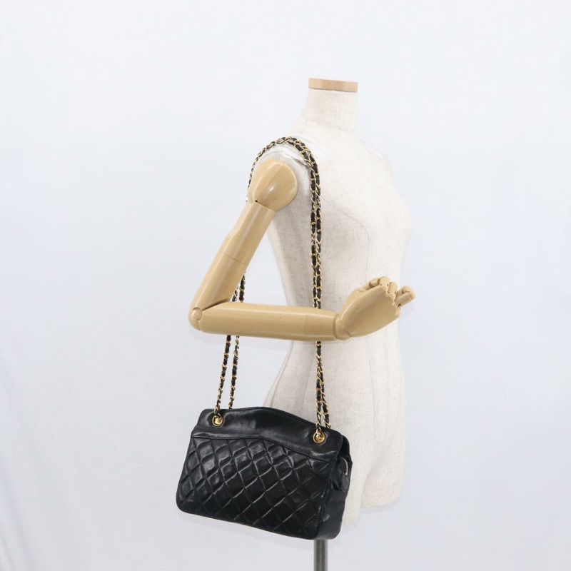 【日本直送】香奈兒 (CHANEL) 絎縫鏈條肩背包,羊皮材質,黑色,金色雙C標誌,正品編號 159917-22