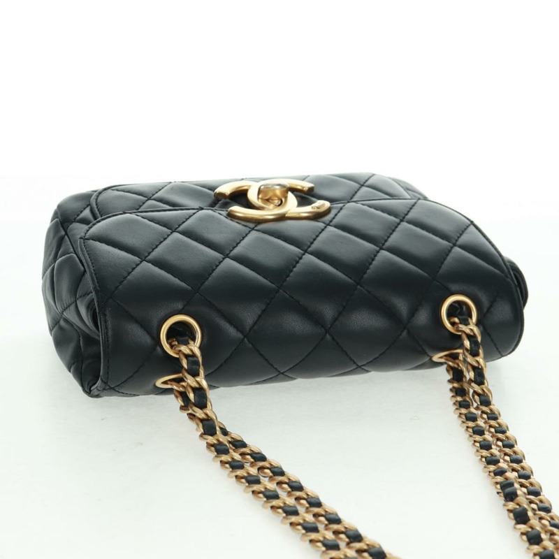 【日本直送】香奈兒 (CHANEL) 絎縫鏈條肩背包,羊皮材質,黑色,金色雙C標誌,正品編號 159919SAM-5