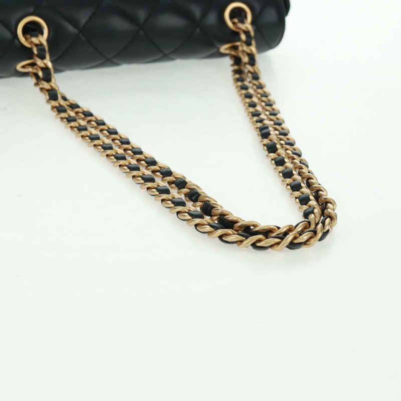【日本直送】香奈兒 (CHANEL) 絎縫鏈條肩背包,羊皮材質,黑色,金色雙C標誌,正品編號 159919SAM-6