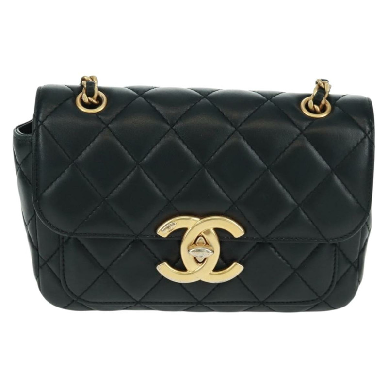 【日本直送】香奈兒 (CHANEL) 絎縫鏈條肩背包,羊皮材質,黑色,金色雙C標誌,正品編號 159919SAM-12