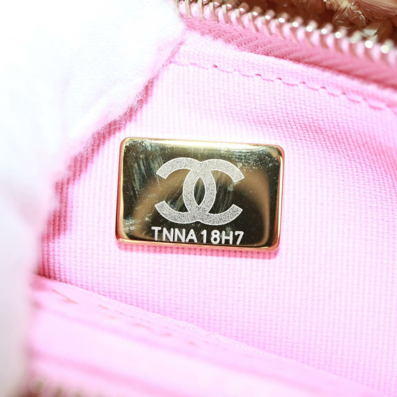 【日本直送】香奈兒 (CHANEL) 絎縫鏈條肩背包,皮革拉菲草粉色銀色雙C標誌,正品編號 159915SAM-10