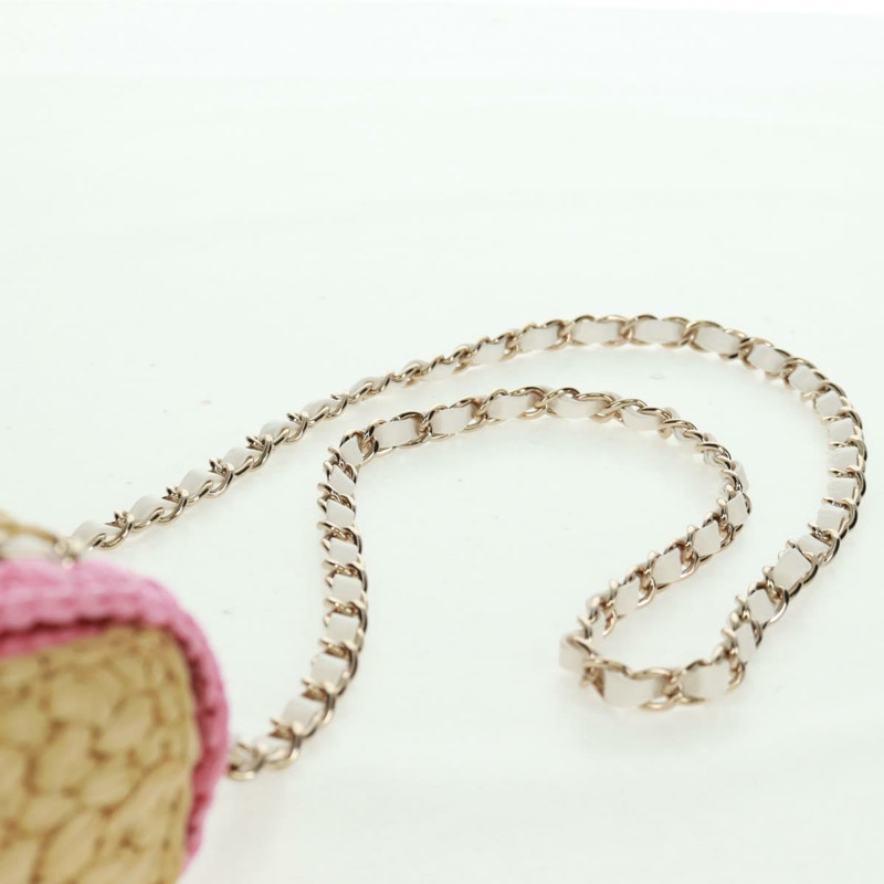 【日本直送】香奈兒 (CHANEL) 絎縫鏈條肩背包,皮革拉菲草粉色銀色雙C標誌,正品編號 159915SAM-13