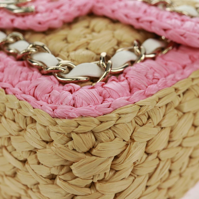 【日本直送】香奈兒 (CHANEL) 絎縫鏈條肩背包,皮革拉菲草粉色銀色雙C標誌,正品編號 159915SAM-15