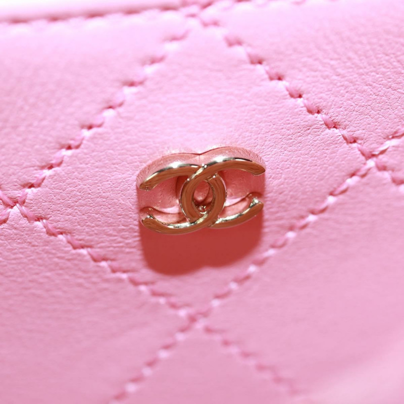 【日本直送】香奈兒 (CHANEL) 絎縫鏈條肩背包,皮革拉菲草粉色銀色雙C標誌,正品編號 159915SAM-23