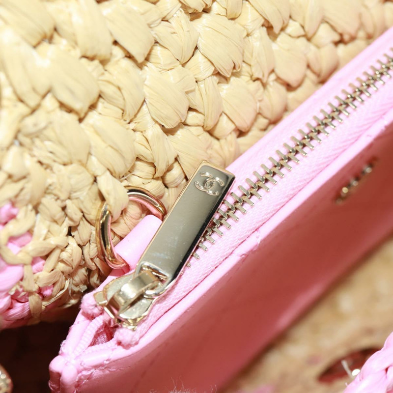【日本直送】香奈兒 (CHANEL) 絎縫鏈條肩背包,皮革拉菲草粉色銀色雙C標誌,正品編號 159915SAM-24