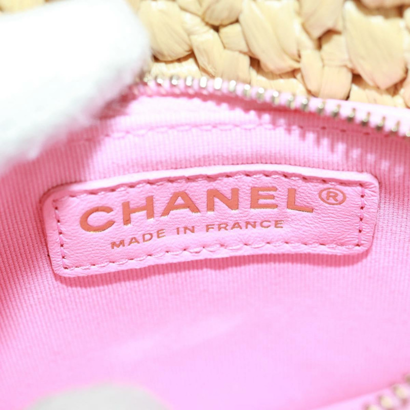 【日本直送】香奈兒 (CHANEL) 絎縫鏈條肩背包,皮革拉菲草粉色銀色雙C標誌,正品編號 159915SAM-25