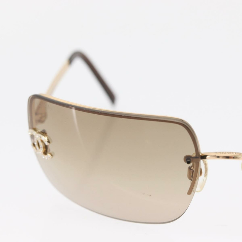 【日本直送】香奈兒 CC 鑲鑽無框太陽眼鏡 金屬棕色 CC 正品 am10473V-2
