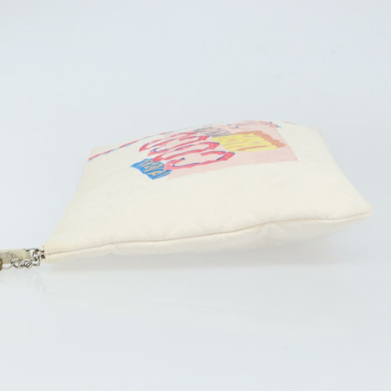 【日本直送】香奈兒 Matelasse 帆布手拿包 白色 銀色 CC 標誌 Auth 163779-3