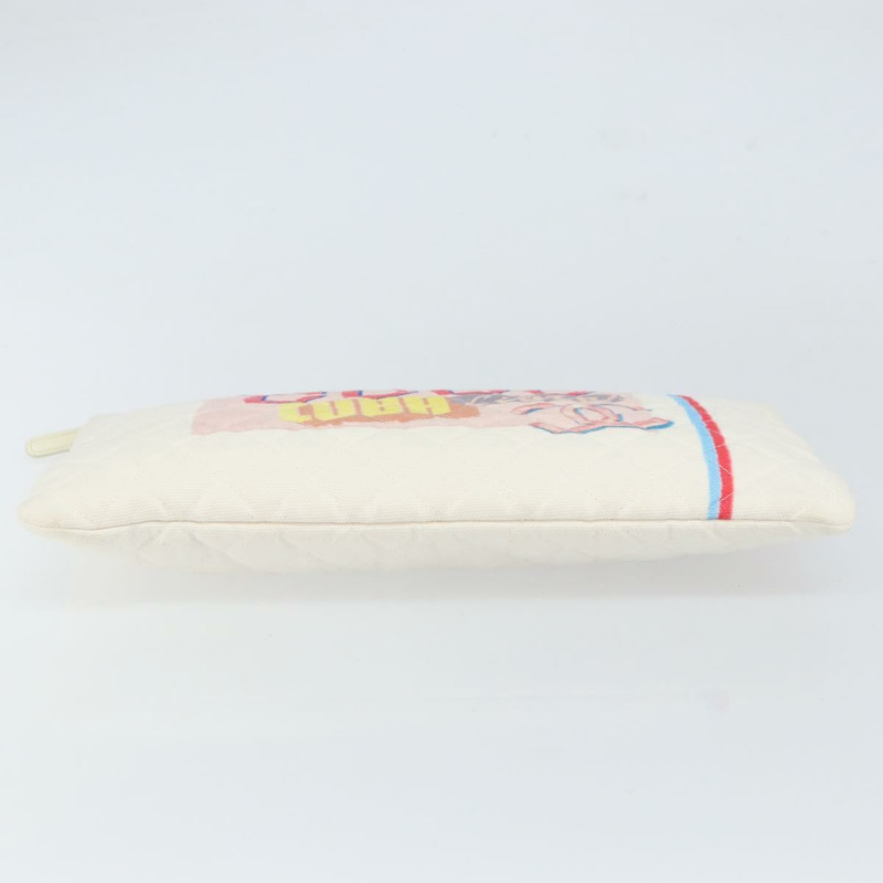 【日本直送】香奈兒 Matelasse 帆布手拿包 白色 銀色 CC 標誌 Auth 163779-5