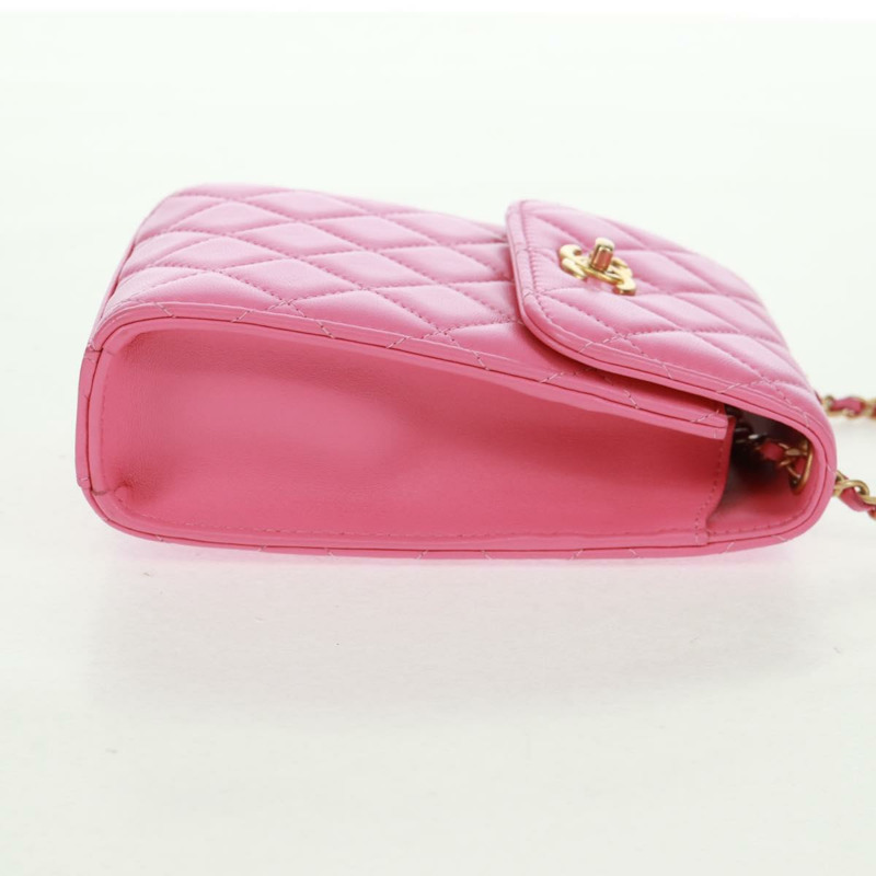 【日本直送】香奈兒 (CHANEL) 絎縫鏈條單肩包,羊皮材質,粉紅色金色雙C標誌,正品編號 163791SAM-3