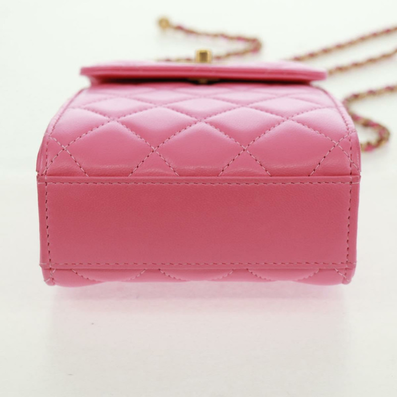 【日本直送】香奈兒 (CHANEL) 絎縫鏈條單肩包,羊皮材質,粉紅色金色雙C標誌,正品編號 163791SAM-4
