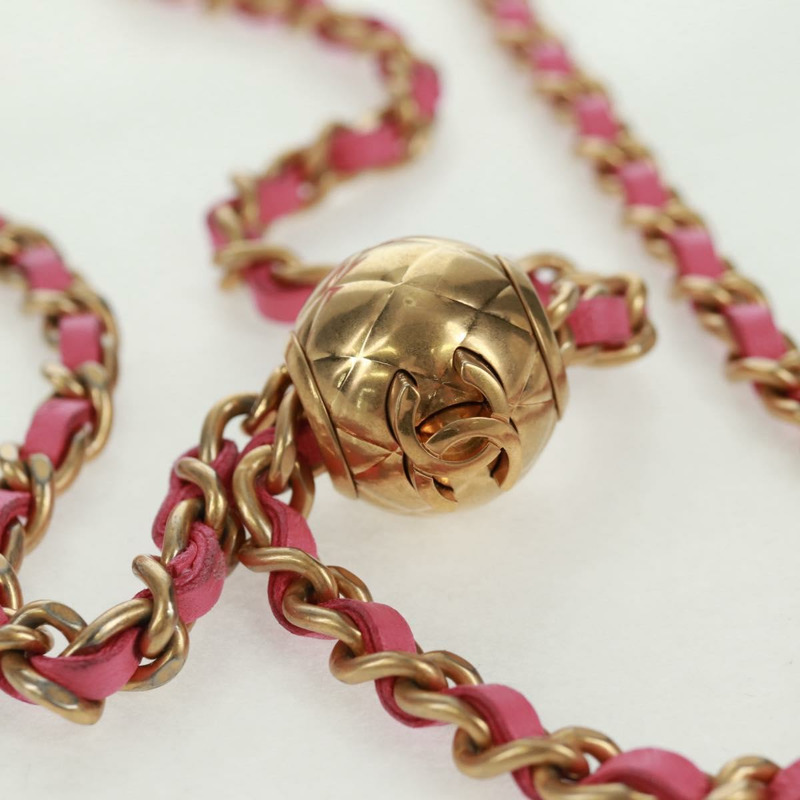 【日本直送】香奈兒 (CHANEL) 絎縫鏈條單肩包,羊皮材質,粉紅色金色雙C標誌,正品編號 163791SAM-7