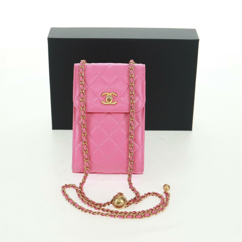 【日本直送】香奈兒 (CHANEL) 絎縫鏈條單肩包,羊皮材質,粉紅色金色雙C標誌,正品編號 163791SAM-11