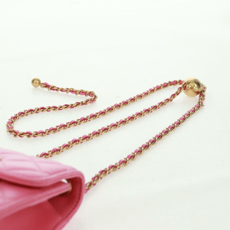 【日本直送】香奈兒 (CHANEL) 絎縫鏈條單肩包,羊皮材質,粉紅色金色雙C標誌,正品編號 163791SAM-13