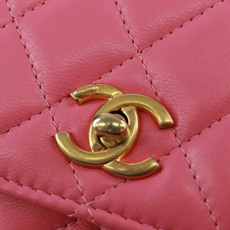 【日本直送】香奈兒 (CHANEL) 絎縫鏈條單肩包,羊皮材質,粉紅色金色雙C標誌,正品編號 163791SAM-18