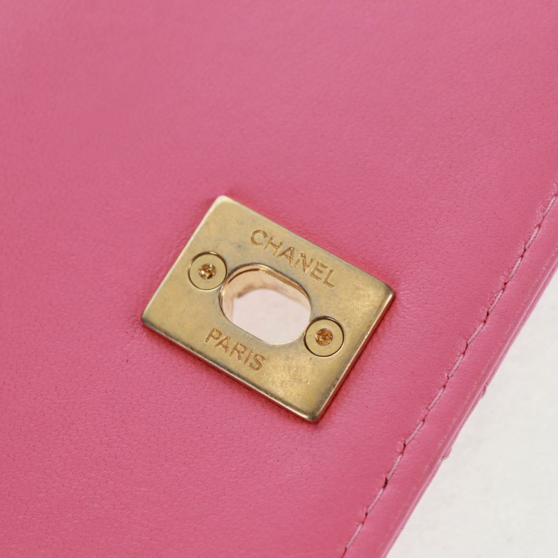 【日本直送】香奈兒 (CHANEL) 絎縫鏈條單肩包,羊皮材質,粉紅色金色雙C標誌,正品編號 163791SAM-19