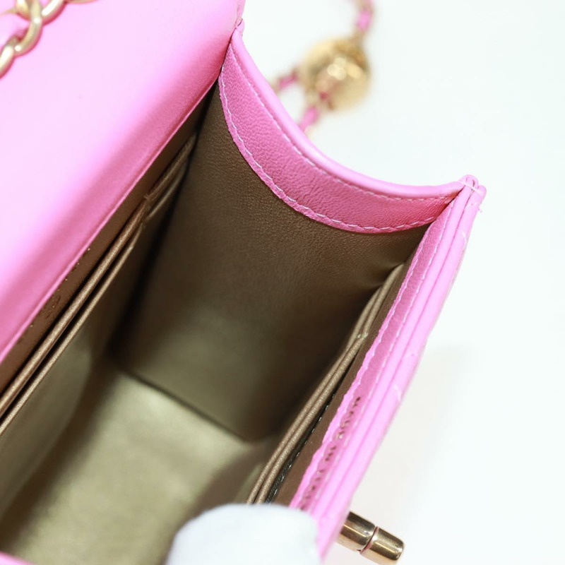 【日本直送】香奈兒 (CHANEL) 絎縫鏈條單肩包,羊皮材質,粉紅色金色雙C標誌,正品編號 163791SAM-22