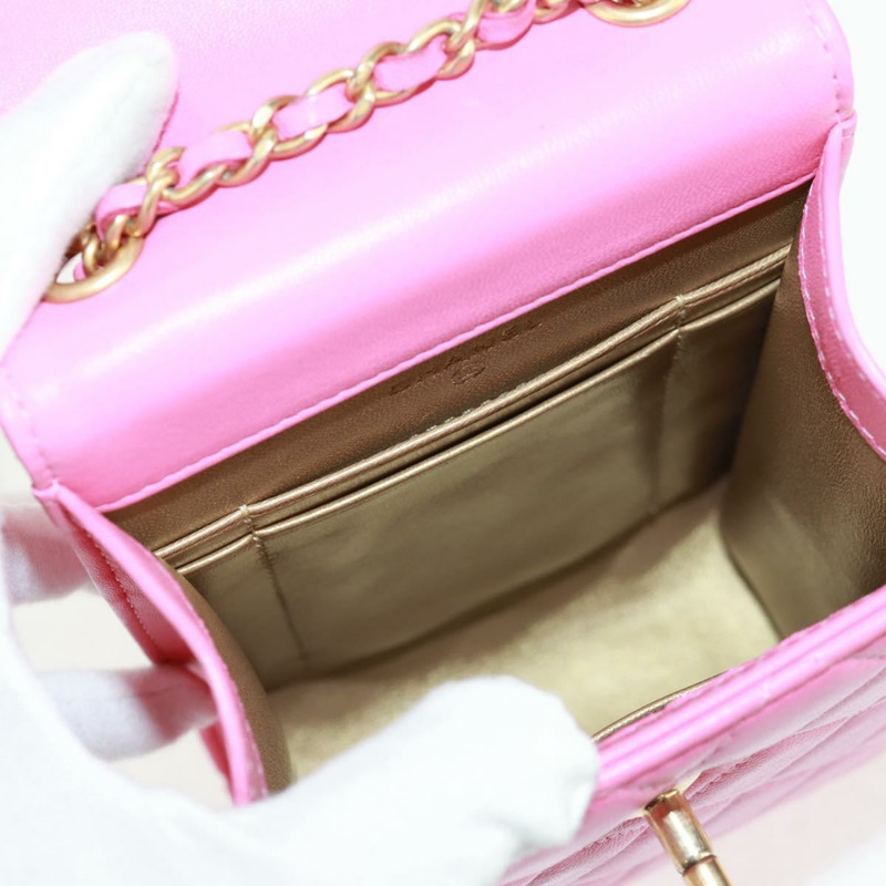 【日本直送】香奈兒 (CHANEL) 絎縫鏈條單肩包,羊皮材質,粉紅色金色雙C標誌,正品編號 163791SAM-24