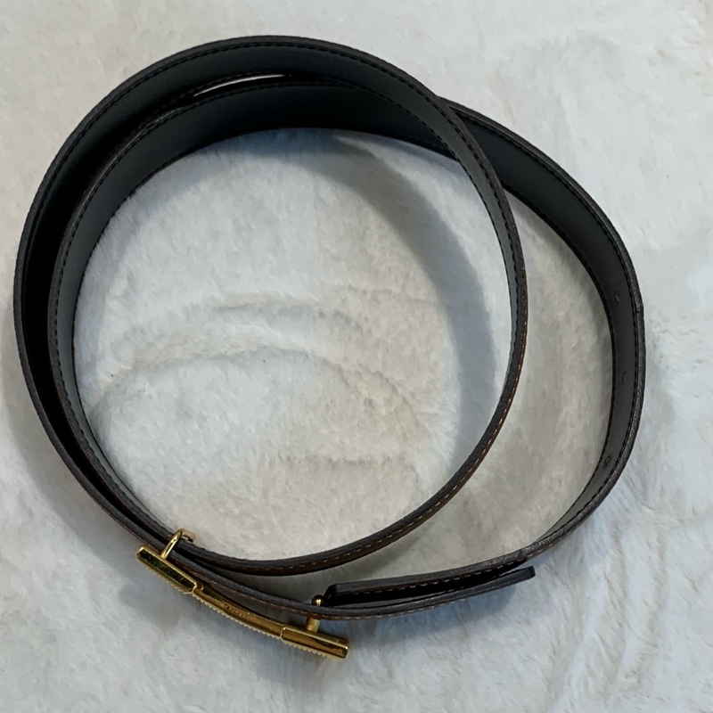 Hermes牛皮棕色金扣皮帶-3