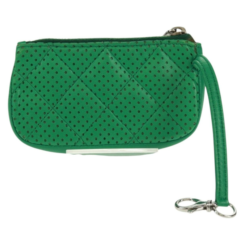 【日本直送】香奈兒零錢包 皮革 綠色 銀色 CC 標誌 Auth 163866V-1