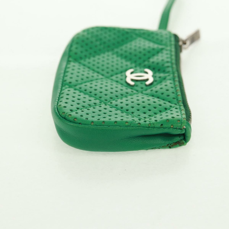 【日本直送】香奈兒零錢包 皮革 綠色 銀色 CC 標誌 Auth 163866V-3