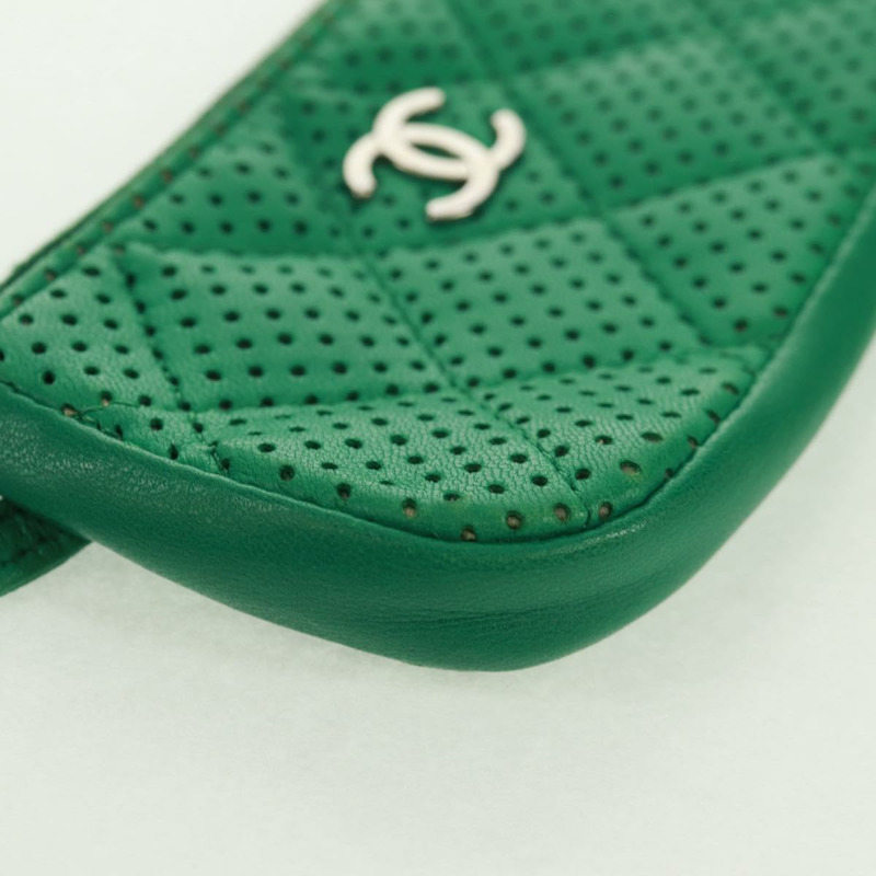 【日本直送】香奈兒零錢包 皮革 綠色 銀色 CC 標誌 Auth 163866V-7