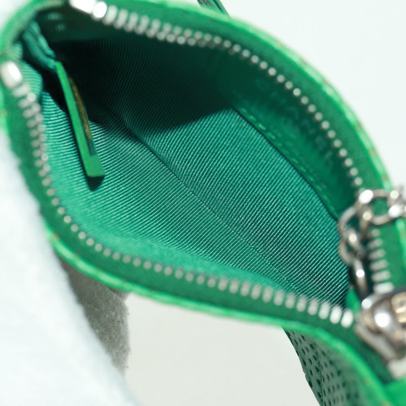 【日本直送】香奈兒零錢包 皮革 綠色 銀色 CC 標誌 Auth 163866V-9