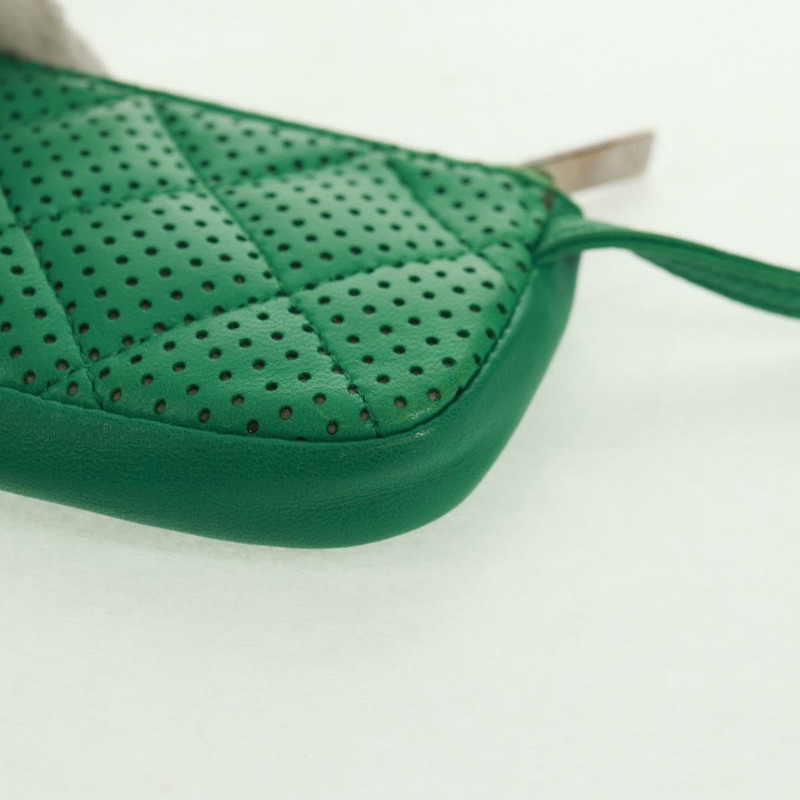 【日本直送】香奈兒零錢包 皮革 綠色 銀色 CC 標誌 Auth 163866V-15